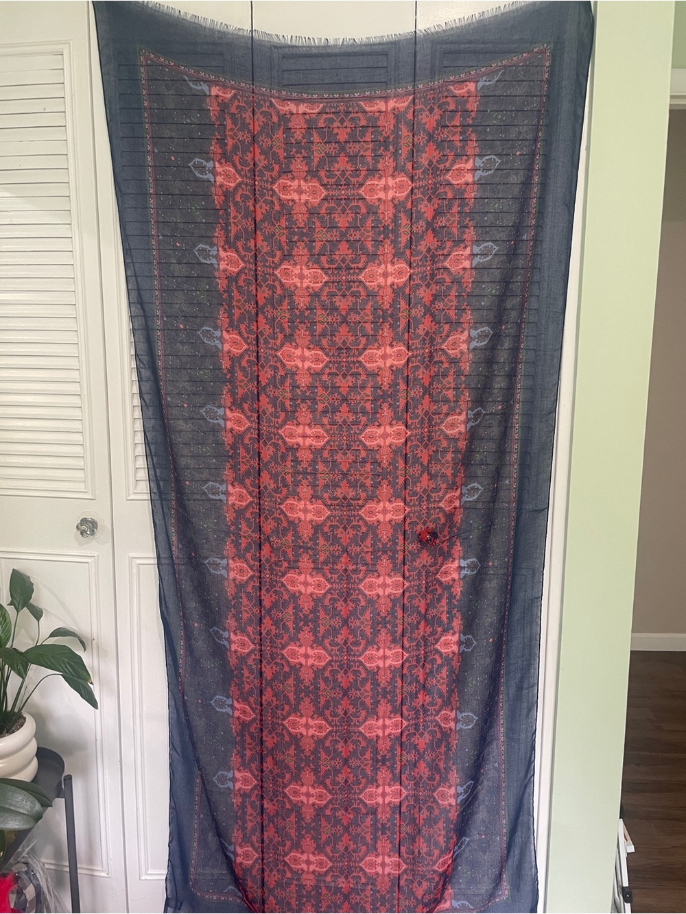 Lands' End Navy and Red Patterned Lightweight Scarf Wrap